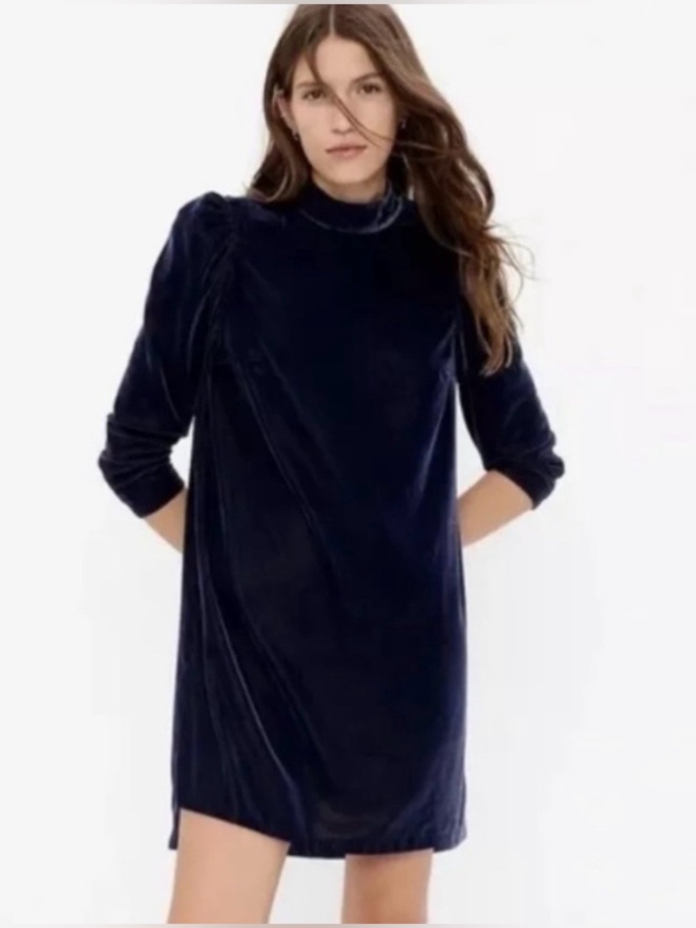 GAP Elegant Velvet Mockneck Mini Dress Navy Puff Sleeve XL Tall Holiday Cocktail